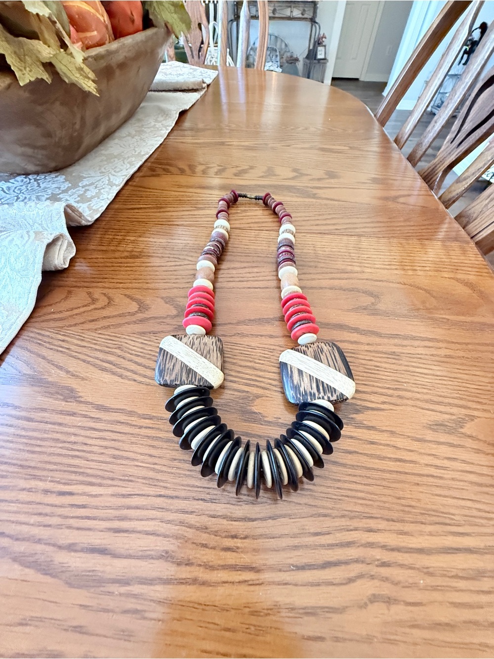 Vintage Boho Chunky Statement Necklace made from Coconut Shells-Wood-Resort Ware - Picture 8 of 17